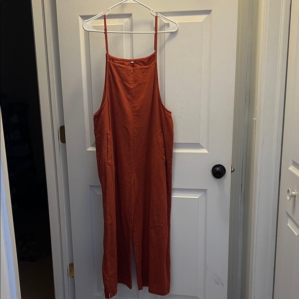Rust Red Sleeveless Wide-Leg Jumpsuit